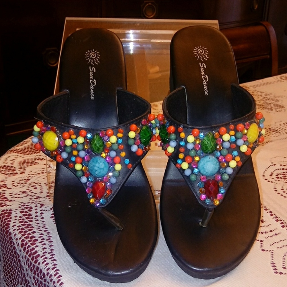 Gem adorned wedge sandals